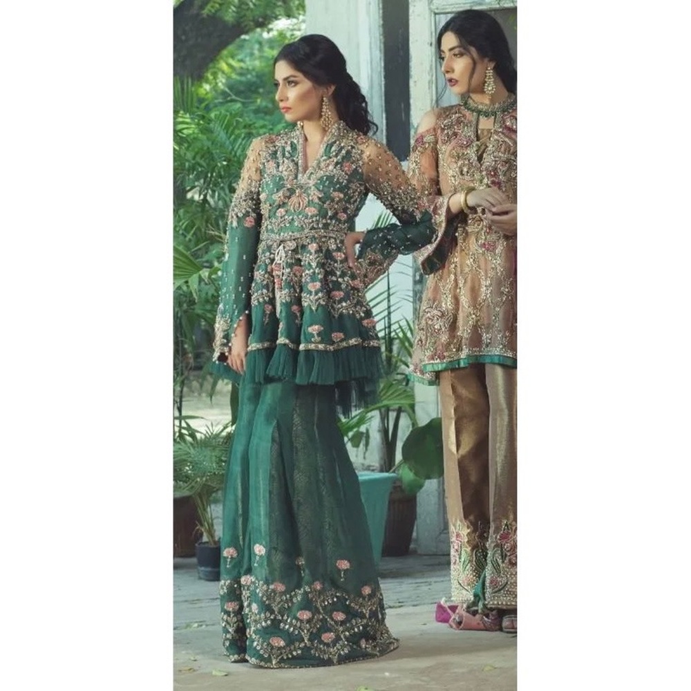 Pakistani Designer Arjumand Bano Peplum Orange Bridal Dress